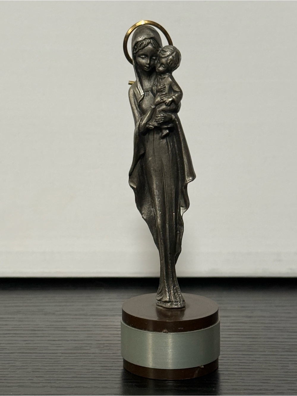 Vintage Bronze-Tone Madonna and Child Sculpture with Gold Halo
